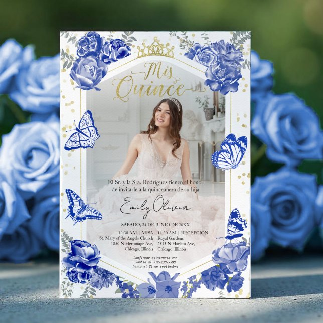 Mis Quince Photo Invitation Spanish Royal Blue (Creator Uploaded)