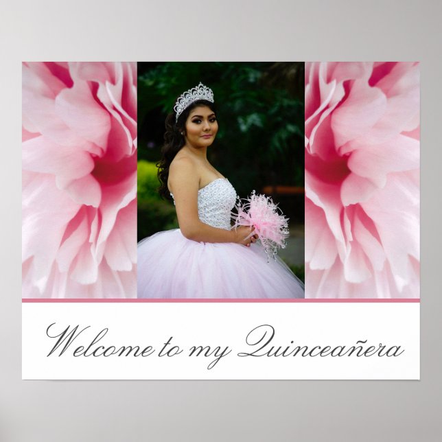 Mis Quince Pink Floral Welcome to my Quinceañera Poster (Front)