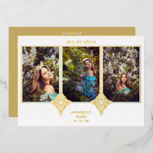 Mis XV Años Español 3 Fotos Efecto Encaje Dorado