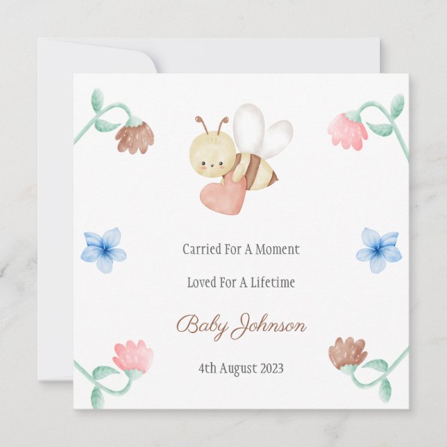 Miscarriage Heart Honey Bee Memorial Flat Card (Front)