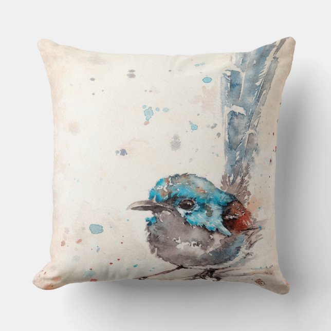Mischief In The Making (Fairy Wren) Throw Pillow (Front)