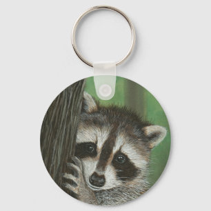 Mischief Raccoon up a Tree keychain