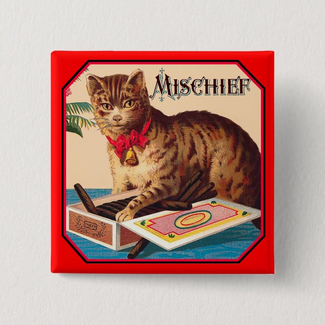 Mischief the Cat 2 Inch Square Button (Front)