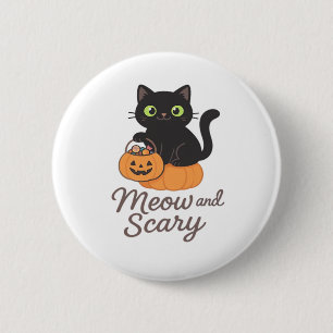 Mischievous Black Cat with Glowing Green Eyes on P 2 Inch Round Button