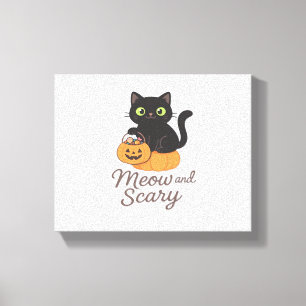 Mischievous Black Cat with Glowing Green Eyes on P Canvas Print
