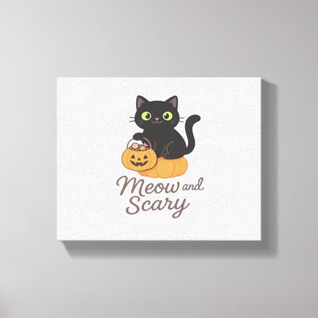 Mischievous Black Cat with Glowing Green Eyes on P Canvas Print (Front)