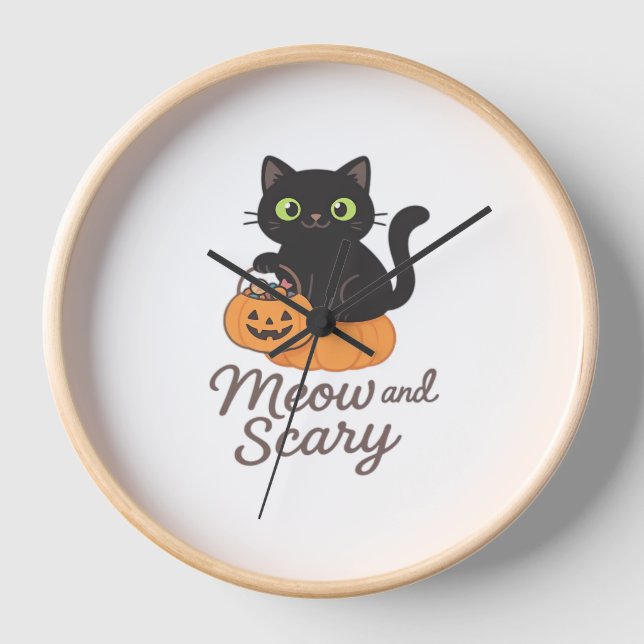 Mischievous Black Cat with Glowing Green Eyes on P Clock (Front)