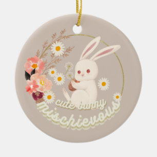 Mischievous Cute Bunny Ceramic Ornament