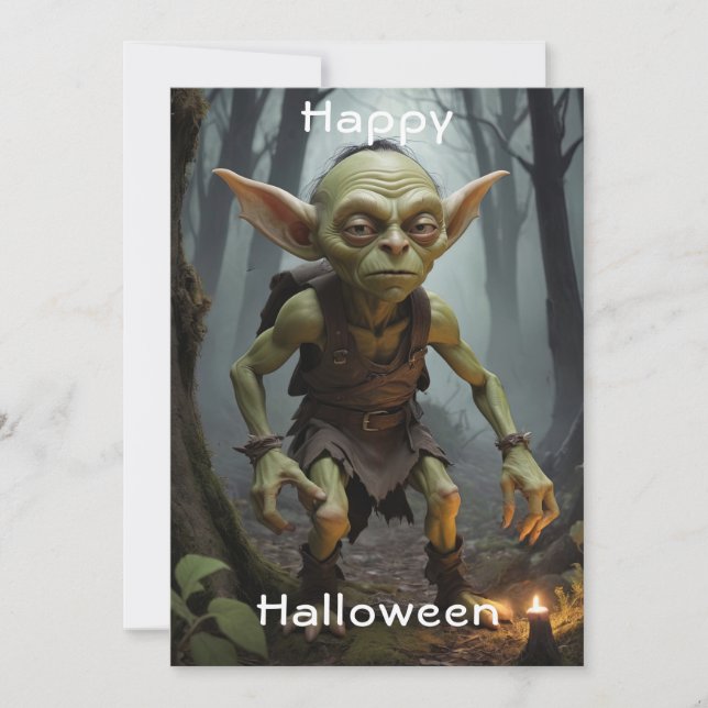 Mischievous Goblin Lurking in a Haunted Forest Invitation (Front)