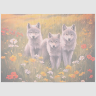 Mischievous grey wolf pups tissue paper