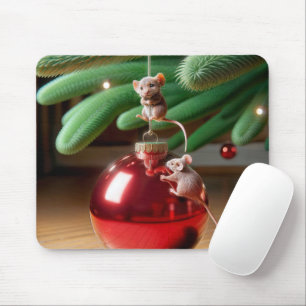 Mischievous Mice On a Christmas Ornament Mouse Pad