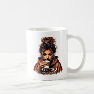 Mischievous Smirk - Stylish Girl Sipping Coffee Coffee Mug