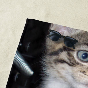 Mischievous Tabby Kitten, Beach Towel