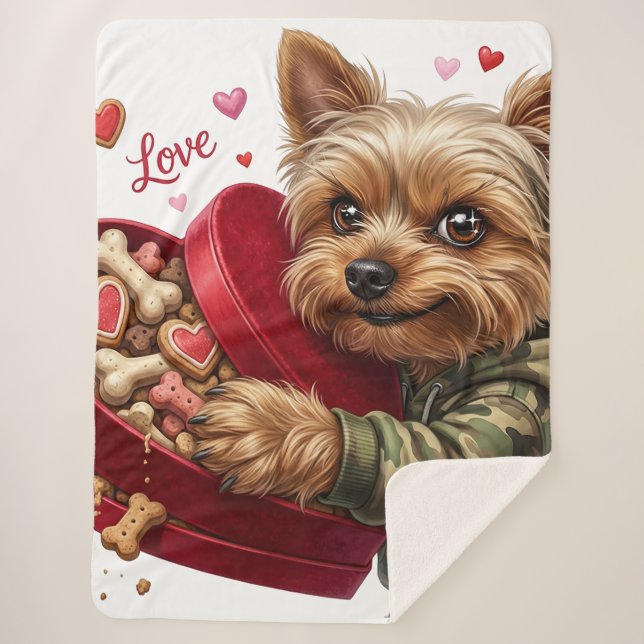 Mischievous Valentine Yorkie Love Sherpa Blanket  (Front)