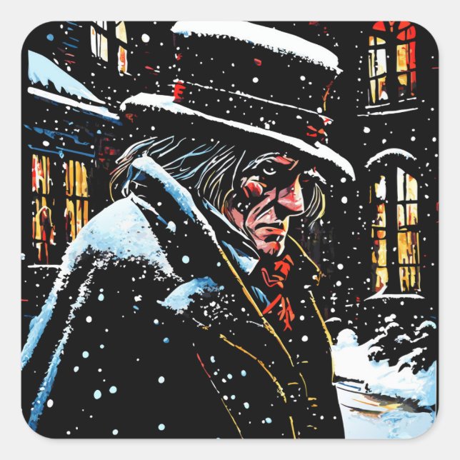 Miser Mister Ebenezer Scrooge Victorian Christmas  Square Sticker (Front)