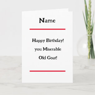 Miserable Chèvre Verse Bonne Carte d'anniversaire