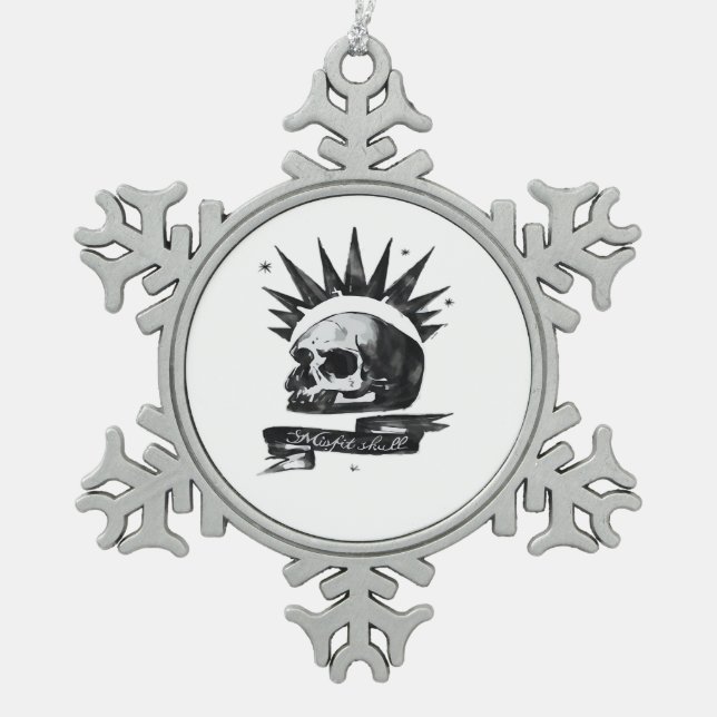 Misfit Skull Creative Character Art Style  Snowflake Pewter Christmas Ornament (Front)