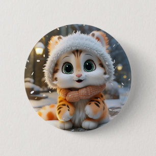 Misha - A fluffy snow leopard 2 Inch Round Button