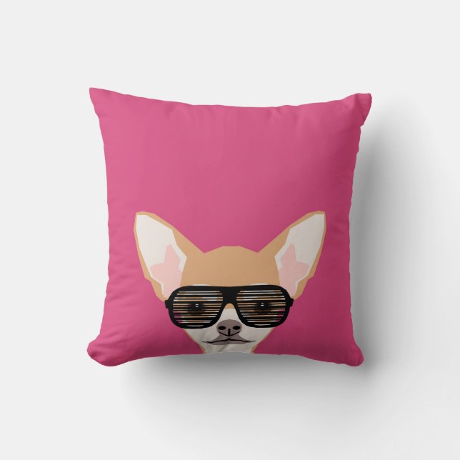 Misha - Chihuahua with avaiators, hipster glasses Throw Pillow (Front)