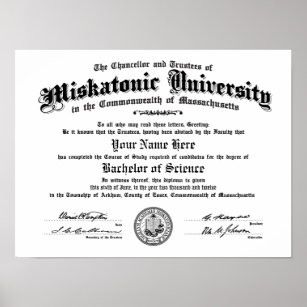Miskatonic University Diploma -- Type in Your Name Poster