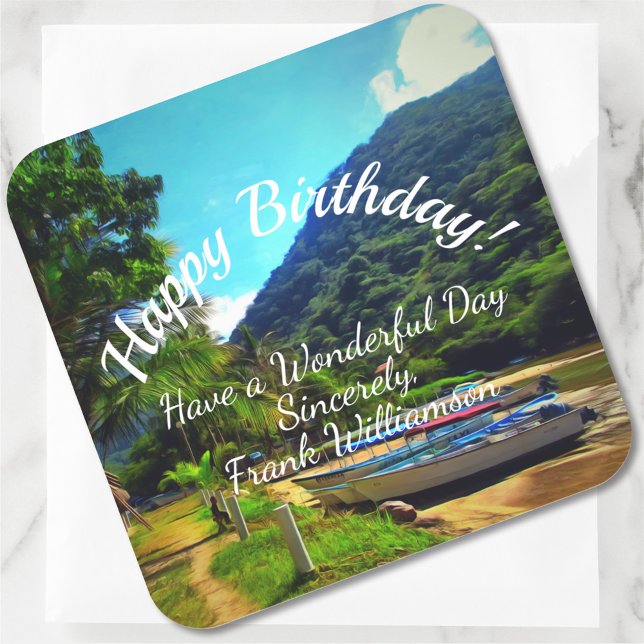 Mismaloya Boats on The River Birthday 0350 Square Sticker (Creator Uploaded)