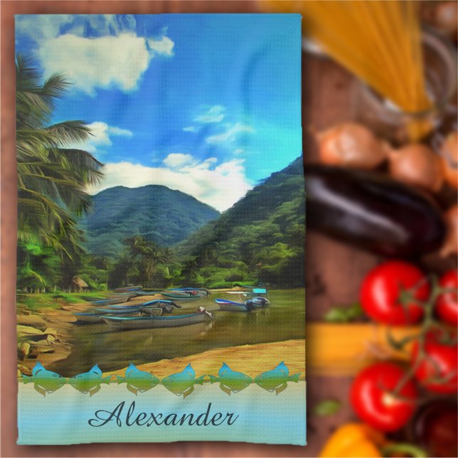 Mismaloya River Fishing Boats 0344 Kitchen Towel (Creator Uploaded)