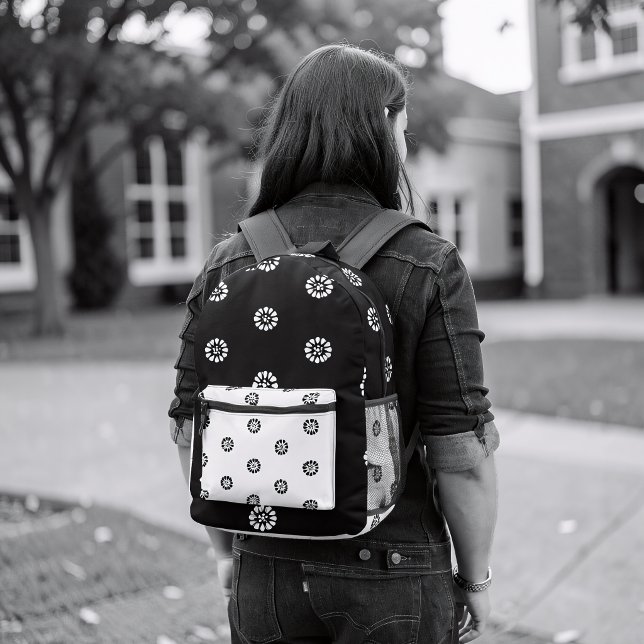 Mismatch Backpack – Black & White Geometric Floral (Creator Uploaded)