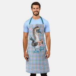 Mismatched Blue Pink Purple Plaid Cheeky Penguin Apron