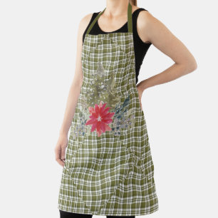 Mismatched Green Plaid and Christmas Trees Apron
