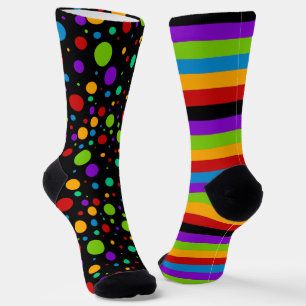 Mismatched Rainbow Stripes and Polka Dot Socks