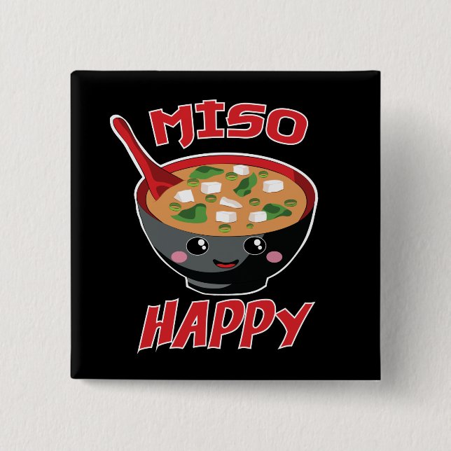 Miso Happy Funny Food Kawaii 2 Inch Square Button (Front)
