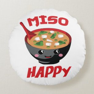 Miso Happy Funny Food Kawaii Round Pillow