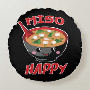 Miso Happy Funny Food Kawaii Round Pillow