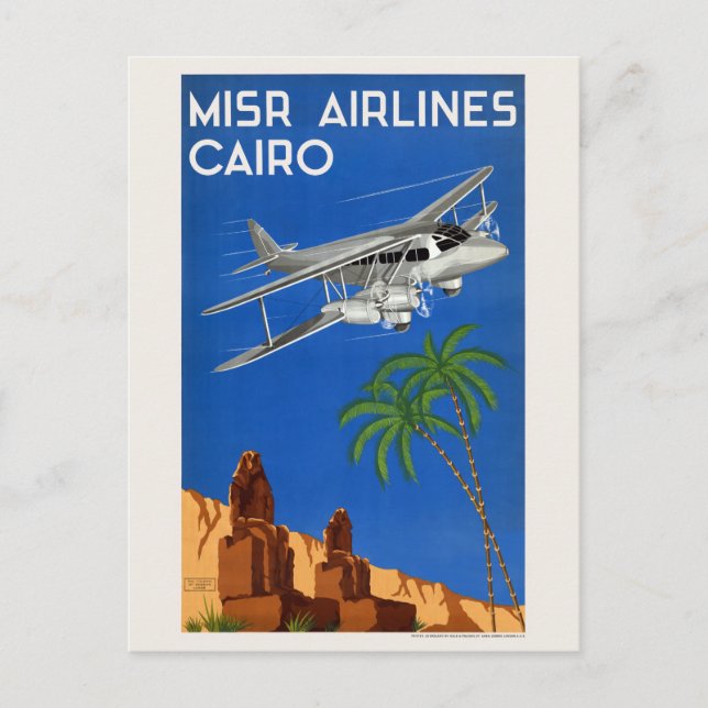 MISR Airlines Cairo Egypt Vintage Poster 1935 Postcard (Front)