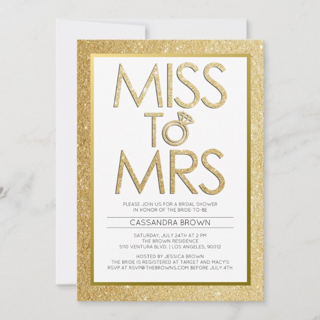 Miss à Mme - Invitation à la douche nuptiale (Devant)