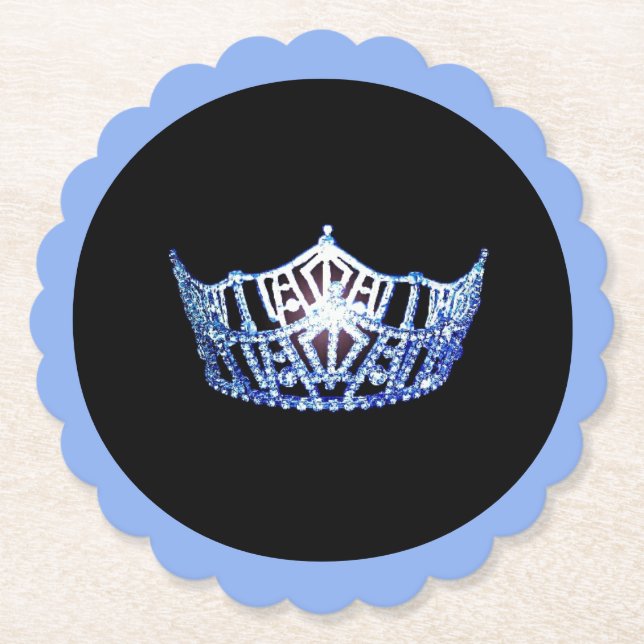 Miss America Blue Crown Scalloped Paper Coasters (Front)