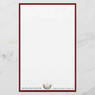 Miss America Crown & Custom Name Stationery Sheets