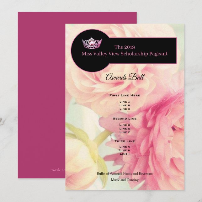 Miss America Crown Peonies Awards Ball Programme (Devant / Derrière)