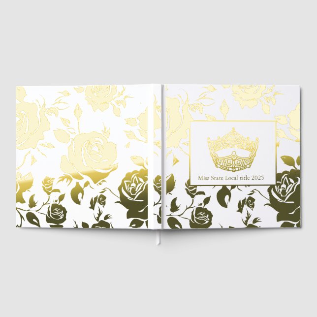 Miss America Crown Roses Gold Foil Scrapbook Guest Book (Full)