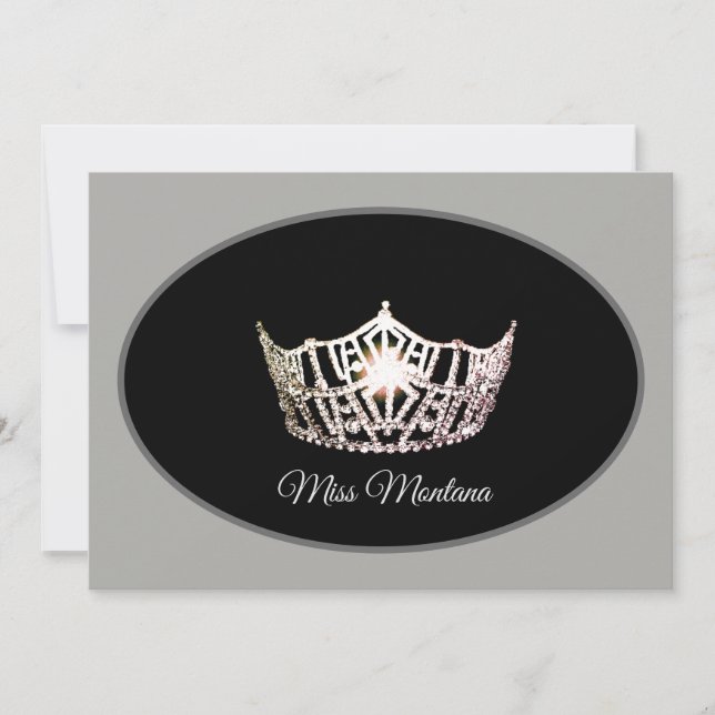 Miss America Flat Note Card-Silver Crown/Grey Card (Front)