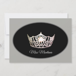 Miss America Flat Note Card-Silver Crown/Grey Card