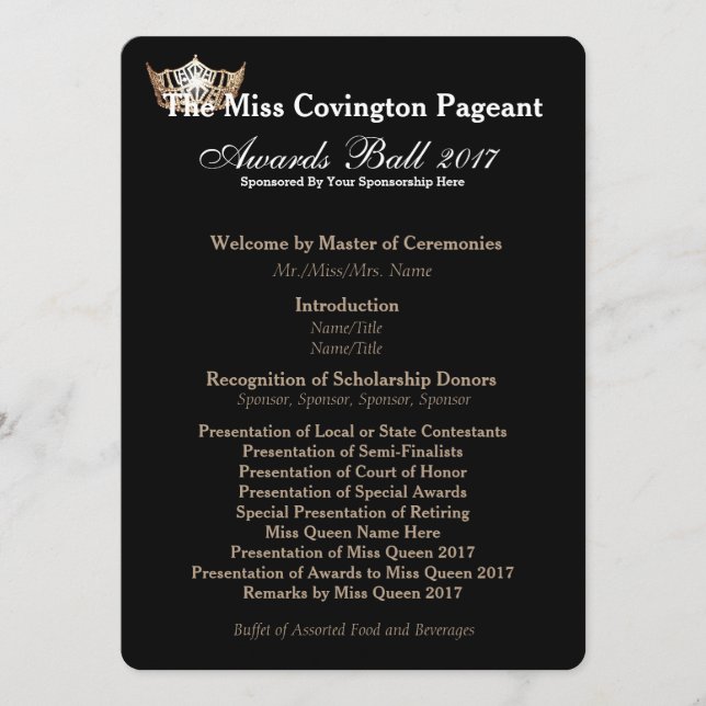 Miss America Gold Crown 2 Awards Carte du programm (Devant)