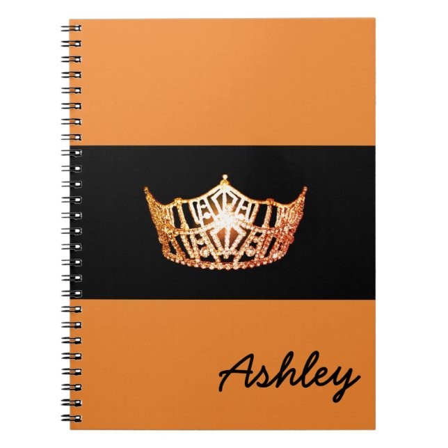 Miss America Orange Crown Notebook-Custom Name Notebook (Front)