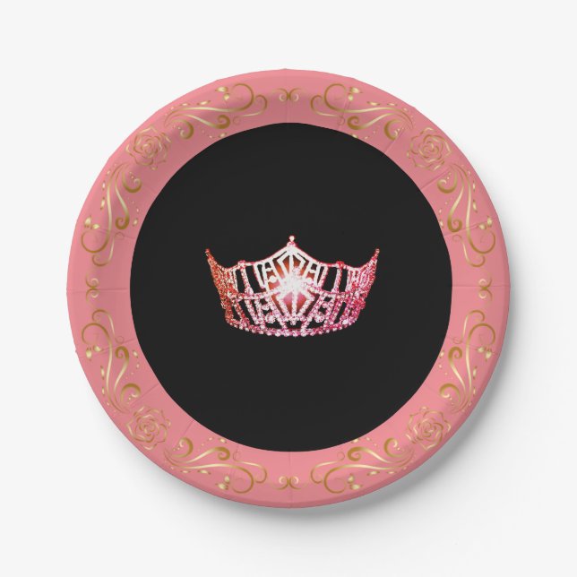 Miss America Pink-Coral  Crown 7" Paper Plates (Front)