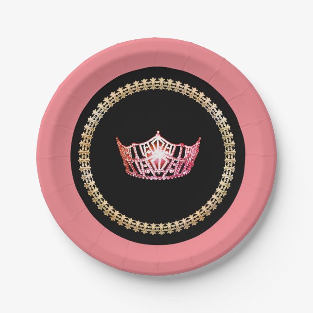 Miss America Pink-Coral Crown 7" Paper Plates (Front)