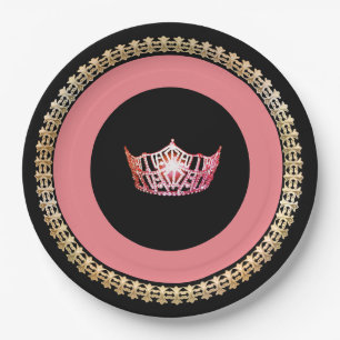 Miss America Pink-Coral Crown 9" Paper Plates