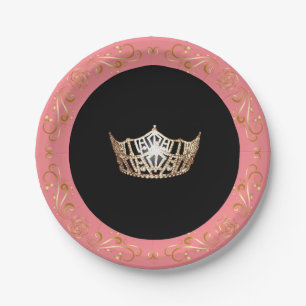 Miss America Pink-Coral Gold Crown 7" Paper Plates