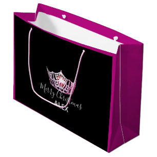 Miss America Pink Crown Fuchsia Gift Bag-Christmas Large Gift Bag