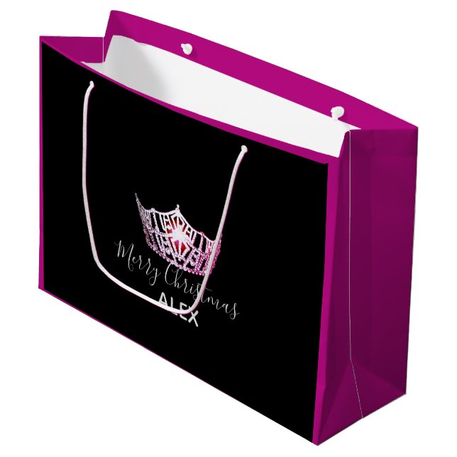 Miss America Pink Crown Fuchsia Gift Bag-Christmas Large Gift Bag (Front Angled)