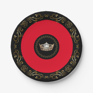 Miss America Red Gold Crown 7" Paper Plates
